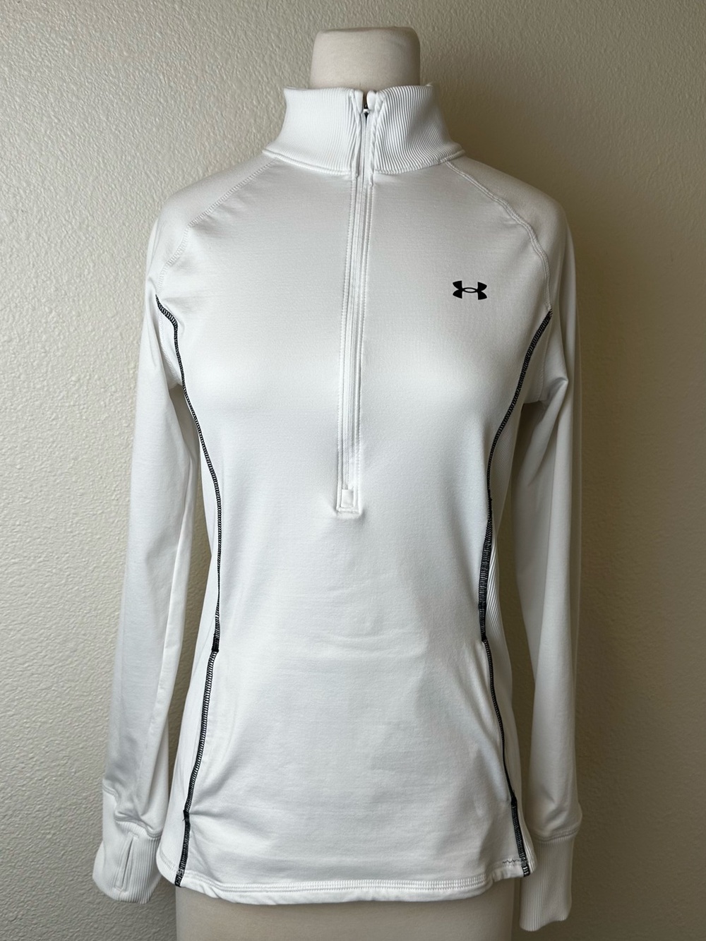 Under Armour White Women's Half-Zip Performance Top with Black Logo